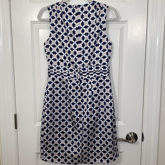 H&M Blue Pink V Neck Crossover Sleeveless Faux Wrap Short Dress - Picture 5 of 8